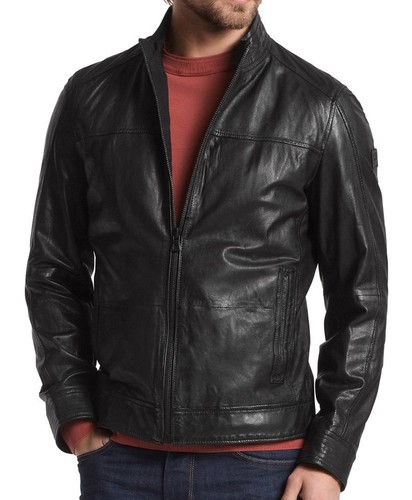 80s Style Black Leather Motorcycle Jacket Real Lambskin Trendy Punk Biker Jacket - Picture 1 of 3