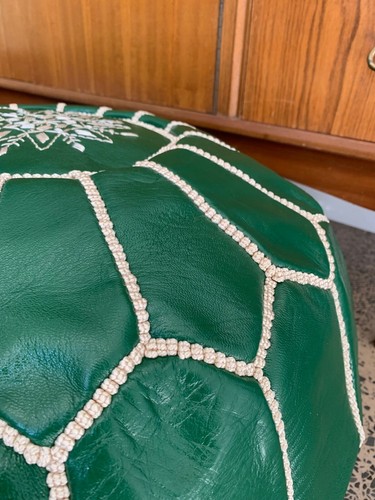 NEW Moroccan Grain Leather Pouf Pouffe Ottoman Footstool MINT GREEN - AU SELLER - Picture 4 of 5