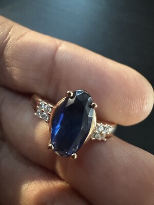 585 14K RG Stamped Oval Navy Gemstone Size 7 Ring | eBay