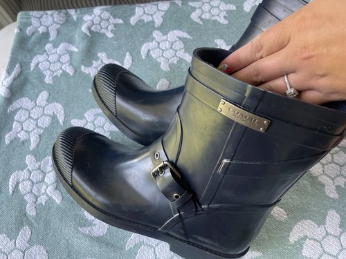 Coach Lester A8805 Black Mid-Calf Rain Boots Women's 9 - Picture 6 of 16