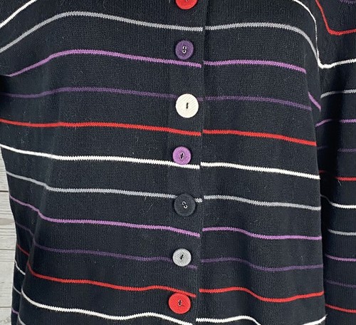 Christopher & Banks Hooded Sweater Large Black Red Purple Gray Striped Buttons - Picture 7 of 12