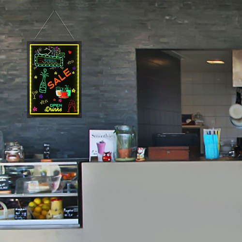 LED Schreibtafel Licht-Tafel 50x70cm Leuchtende Werbetafel Neonlicht Men?? Logo - Bild 6 von 23