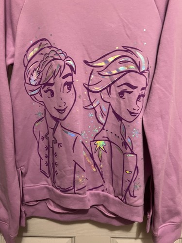 DISNEY FROZEN II GIRLS PURPLE SCREEN PRINTED HOODIE SIZE XL 14/16 NWT - Picture 4 of 10