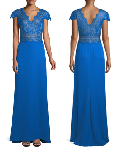 TADASHI SHOJI Nolan Scalloped Lace-bodice A-line V-neck Gown In Azure sz 8  $448 - Picture 8 of 22