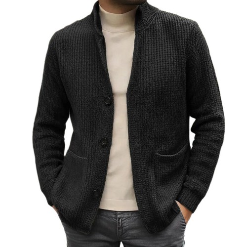 New Sweater Men's Stand Collar Knit Mid-length Cardigan Coat Regular Sweater - Picture 7 of 24