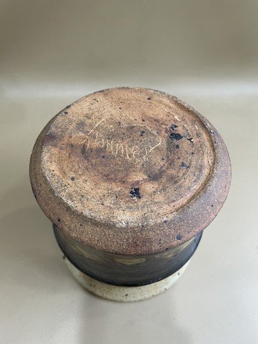 Vtg Ceramic Handmade Pottery Brown Speckled Lidded Canister Cookie Jar Signed - Picture 8 of 8