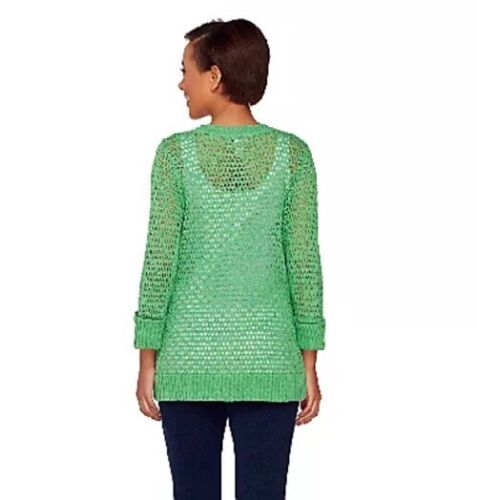 Denim & Co. Crochet Cardigan 3/4 Sleeve V-neck BLACK 1X A253653 New - Picture 3 of 10