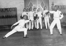 Military cadets West Point Military Academy New York practice fencing Old Photo