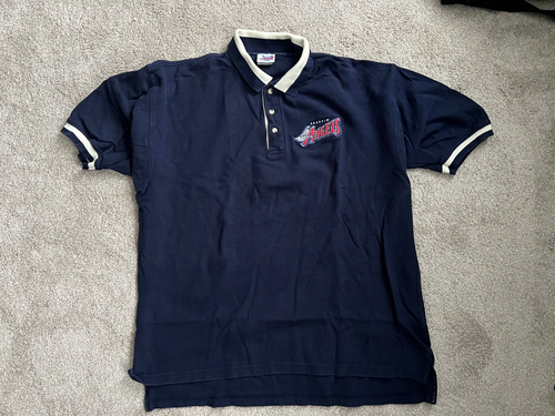 Vintage Anaheim Angels 90s Wings Logo Navy/Whit Stripe Polo Shirt XXL - Afbeelding 1 van 2