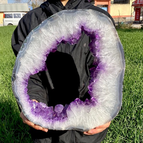 14.75LB Natural amethyst hole quartz cluster crystal Coarse slice pecimen - 第 1/18 張圖片