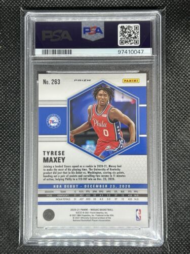 2020 Panini Mosaic TYRESE MAXEY RC #263 REACTIVE YELLOW PSA 10 GEM MT ROOKIE - Bild 2 von 2