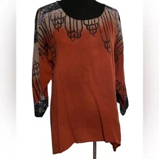 Citron Blouse 100% silk orange multicolor art to wear size large NWT