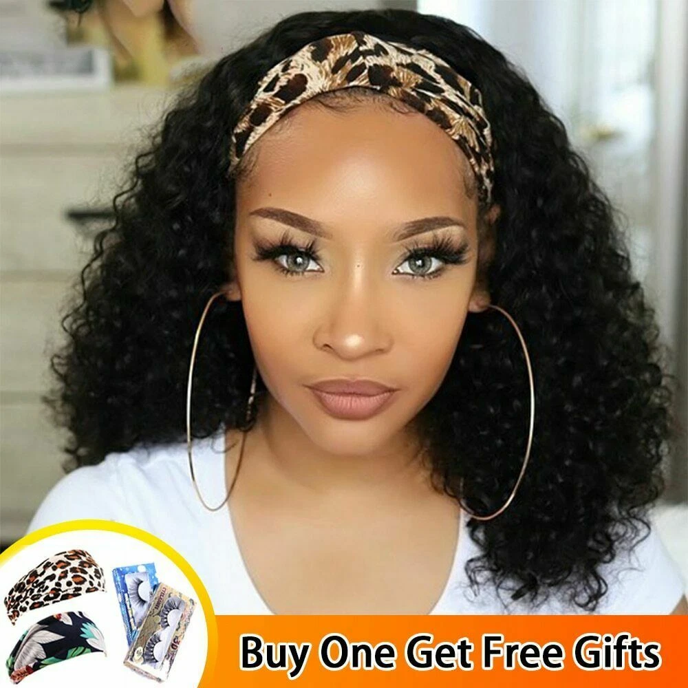 Curly Wig Head Band Wig Human Hair Curly Head Band Wigs Glueless Full  Machine