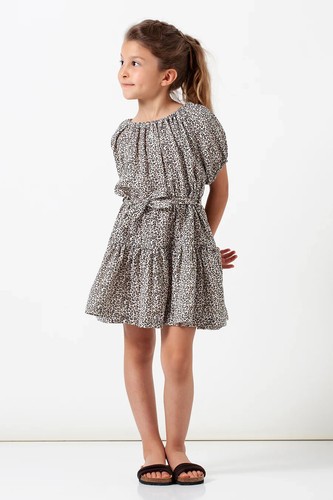 Tocoto Vintage Girl's 4 Dress Leopard Print Cap Sleeve Belted Organic Cotton