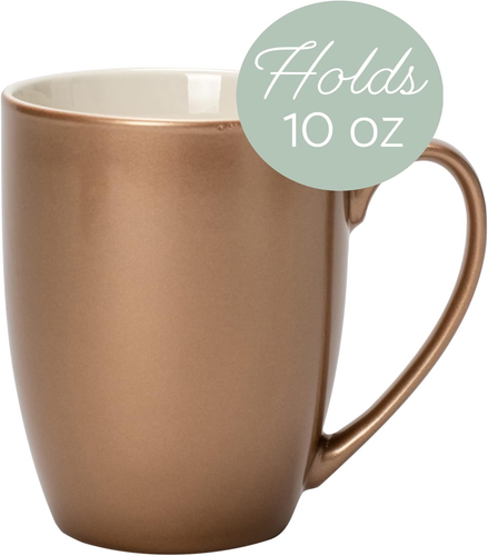 Bronze Tone Glossy Finish 10 Ounce New Bone China Coffee Cup Mugs Set of 4 - Picture 3 of 12