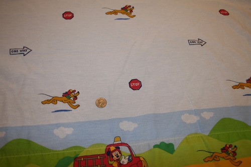 Mickey Mouse Walt Disney Twin Size Flat Sheet Fireman Fire Truck Pluto Fabric - Picture 4 of 6