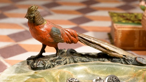 Austrian Cold Painted Bronze Antique Pheasant Bird Statue Sculpture Catchall - Video 1 of 1