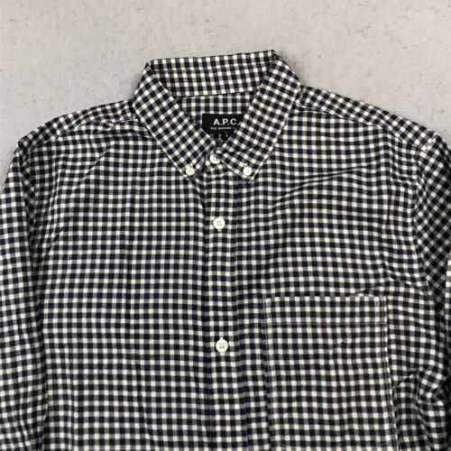 APC Shirt Mens Small Blue White Check Casual Rue Madame Paris Cotton Designer - Picture 2 of 8