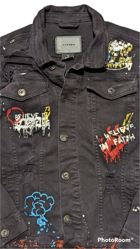Kloud9 Denim Jean Jacket Black Painted Belief Medium - Picture 2 of 8