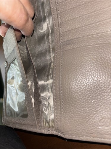 Brighton Gray Brown Tan Snakeskin Texture Leather* Studded Clutch Wallet - Picture 8 of 14