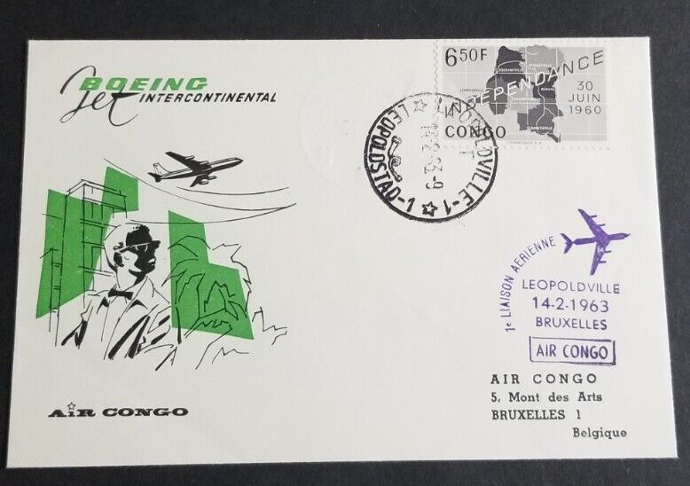 Boeing Jet International(Air Congo Cover 1963 Leopoldville/Bruxelles)