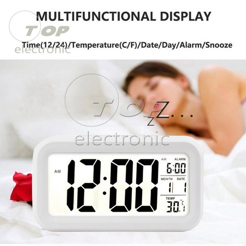 Reloj despertador digital de escritorio sensor automático luz suave fecha temperatura - Imagen 8 de 17