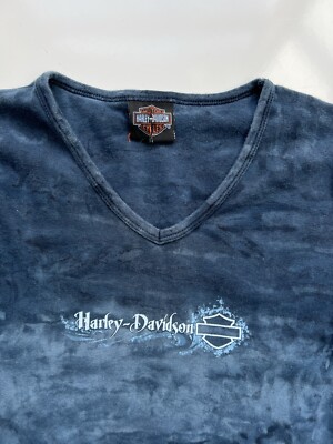 VTG 2005 Harley Davidson Blue Y2K Tie Dye T-shirt / Women s XL