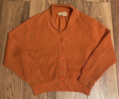 Vintage JANTZEN Button Up Orange Cardigan Sweater Size 40 or Small Made in USA