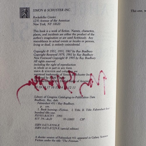 RAY BRADBURY Signed/Autograph Fahrenheit 451 40th Anniversary Edition Hardcover - Picture 4 of 7