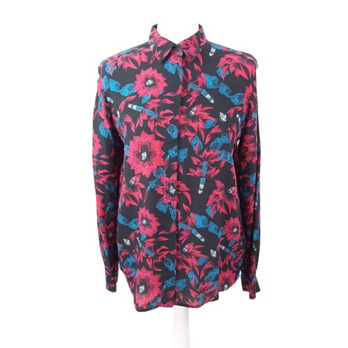 & Other Stories Silk Shirt UK Size 8 Black Pink Floral Long Sleeves Blouse
