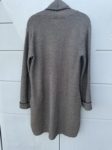 Magasconi Open Front Long Line Cardigan Duster Sweater Tan Herringbone Heavy Med - Bild 4 von 9