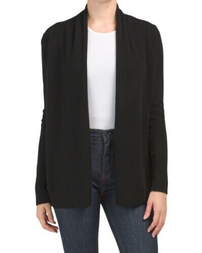 Tahari PURE LUXE Kaschmir vorne offen drapiert Cardigan Staubtuch schwarz L; Neu mit Etikett 129 $ - Bild 1 von 14