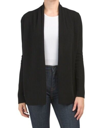 Tahari PURE LUXE Black Cashmere Open Front Drape Neck Cardigan M;NWT$129 - Picture 1 of 12