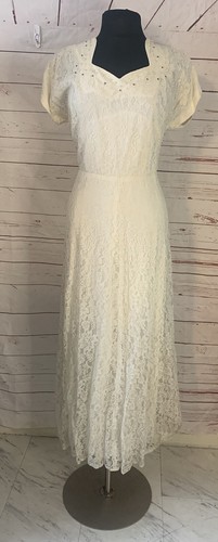 Vintage 1950s Lace Wedding Gown Wedding Dress Bridal Gown Large - Picture 18 of 18