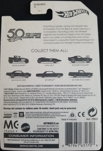 Hot Wheels CHASE 50th Year, Black & Gold SERIES 67' CAMARO, Plus PROTECTOR CASE! - Picture 2 of 2