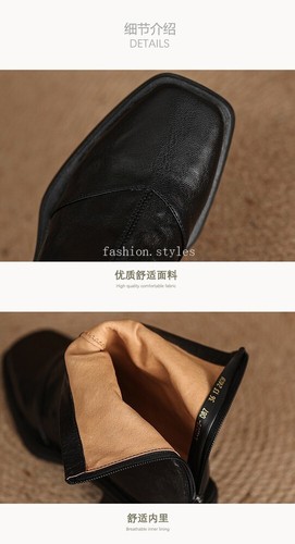 Retro-Stil Eckige Zehenpartie Blockabsatz Mode Stiefeletten Damen Kurzstiefel Schuhe - Bild 11 von 21
