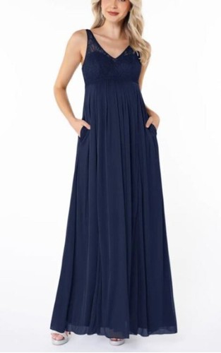 NEW! Azazie Blue Andrea Bridesmaid A-Line Pleated MATERNITY Maxi Dress Size 18 - Picture 1 of 13