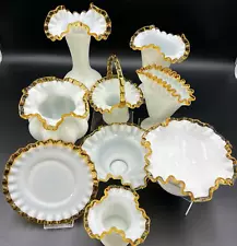 Vintage Fenton Amber Gold Crest Milk Glass Ruffle/Crimp Edge Various to Choose