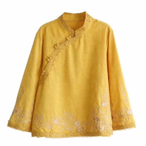 Chinesisches Damen-Stickhemd mit Blumenmuster Bluse Mandarinenkragen ethnische Oberteile - Bild 5 von 16