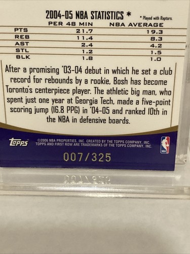 Chris Bosh 2005-06 Topps First Row 325 #80 RAPTORS 007/325 - Bild 3 von 5