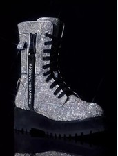 Dolls Kill Poster Girl Billionaire Bling Boots Rhinestone Combat Size 7 Diamond