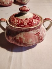 1 Zuckerdose * PALISSY * Thames River Scenes * England * rot * Vintage * Top