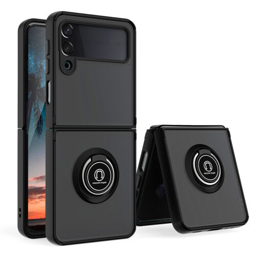 For Samsung Galaxy Z Flip 4 3 5G Ring Case Magnetic Metal Kickstand Clear Back - Picture 9 of 13