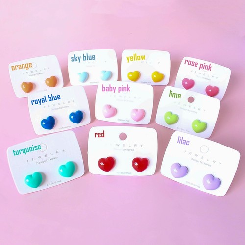 stud earrings stainless steel heart cute small simple womens girls gift present - Picture 16 of 16