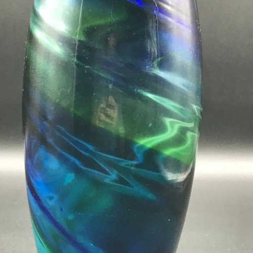 Val Saint Lambert Hand Blown Art Glass Vase Cobalt Blue Green Swirl 12” - Picture 3 of 8