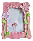 Gund Be Happy Pink Ceramic Picture Frame 4x6 Photo 3D Flowers Giggling Girls