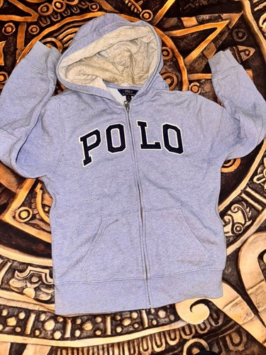 Polo Ralph Lauren Hoodie Boys Big Kid M 10-12 Grey Big Logo Flag Lined Spellout - Picture 3 of 6