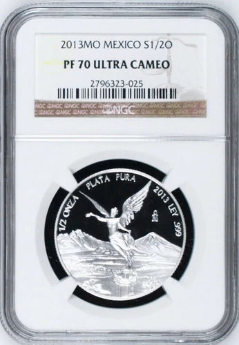 2013-MO Mexico 1/2 Onza Silver Coin - PF70 UC NGC - Half Ounce Proof Coin Cameo