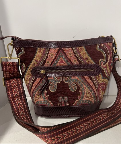 Bolso de Cuero Sharif Legacy Tapiz Parisino Cubo - Burdeos - Nuevo con Etiquetas - Imagen 3 de 6