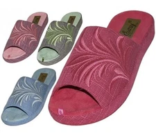 Women's Embroidered Floral House Slippers Open Toes Blue Red Green Purple New